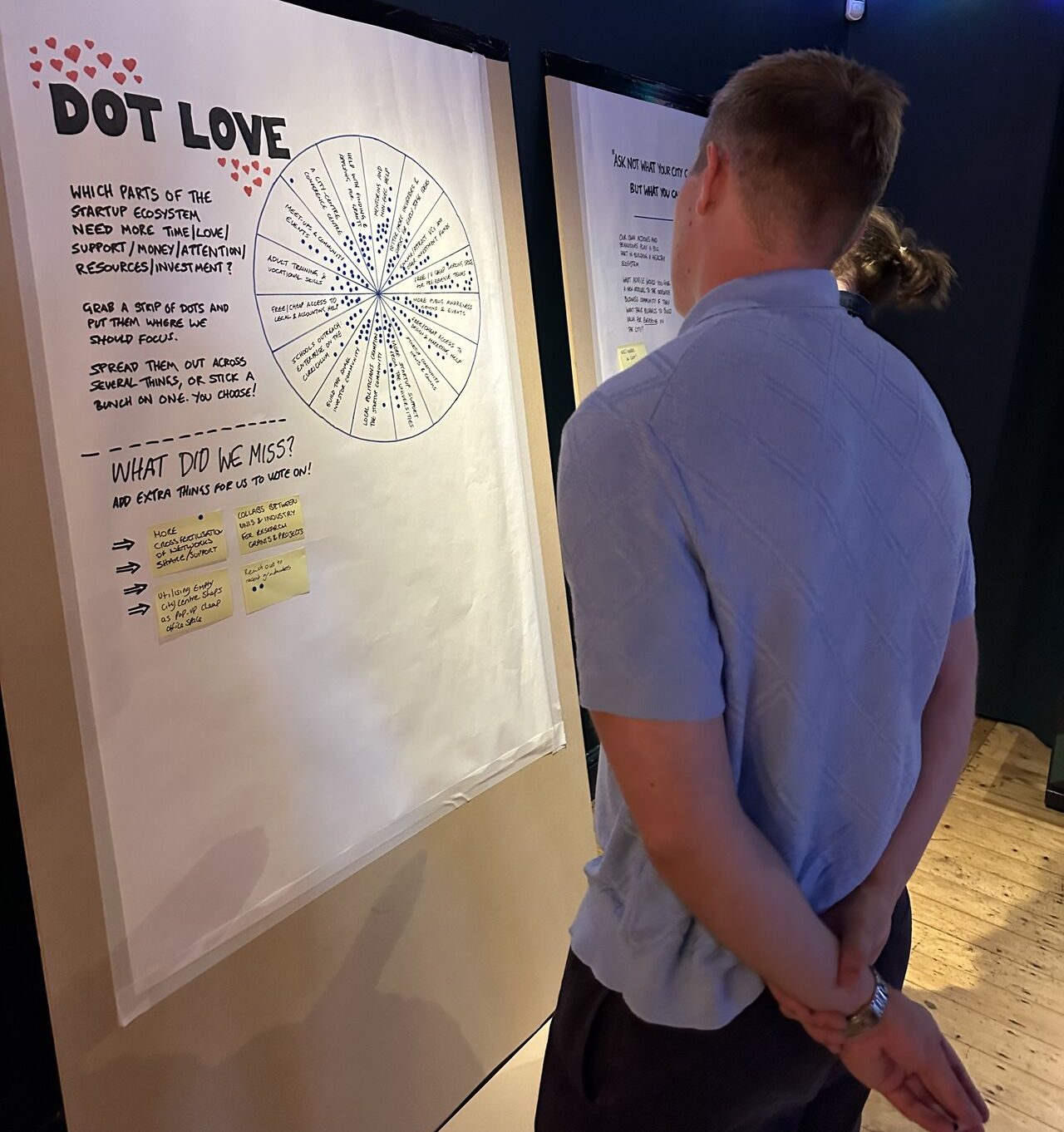 George Wood reviewing the Dot Love board